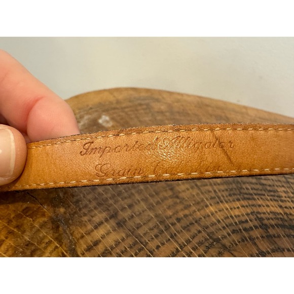 Hartnell VTG womens Pewter Alligator buckle Grain Calfskin thin leather belt M - Picture 8 of 12